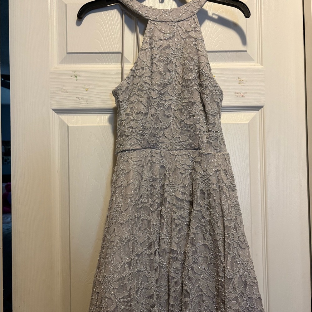 Elegant Lace Halter Dress in Gray